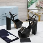 Prada Nappa Leather Platform Sandals Black Size 8US