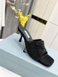 Prada Satin Heeled Sandals With Crystals Black For Women 2.55in/65mm PRD 1XX608_2AWL_F0002_F_065