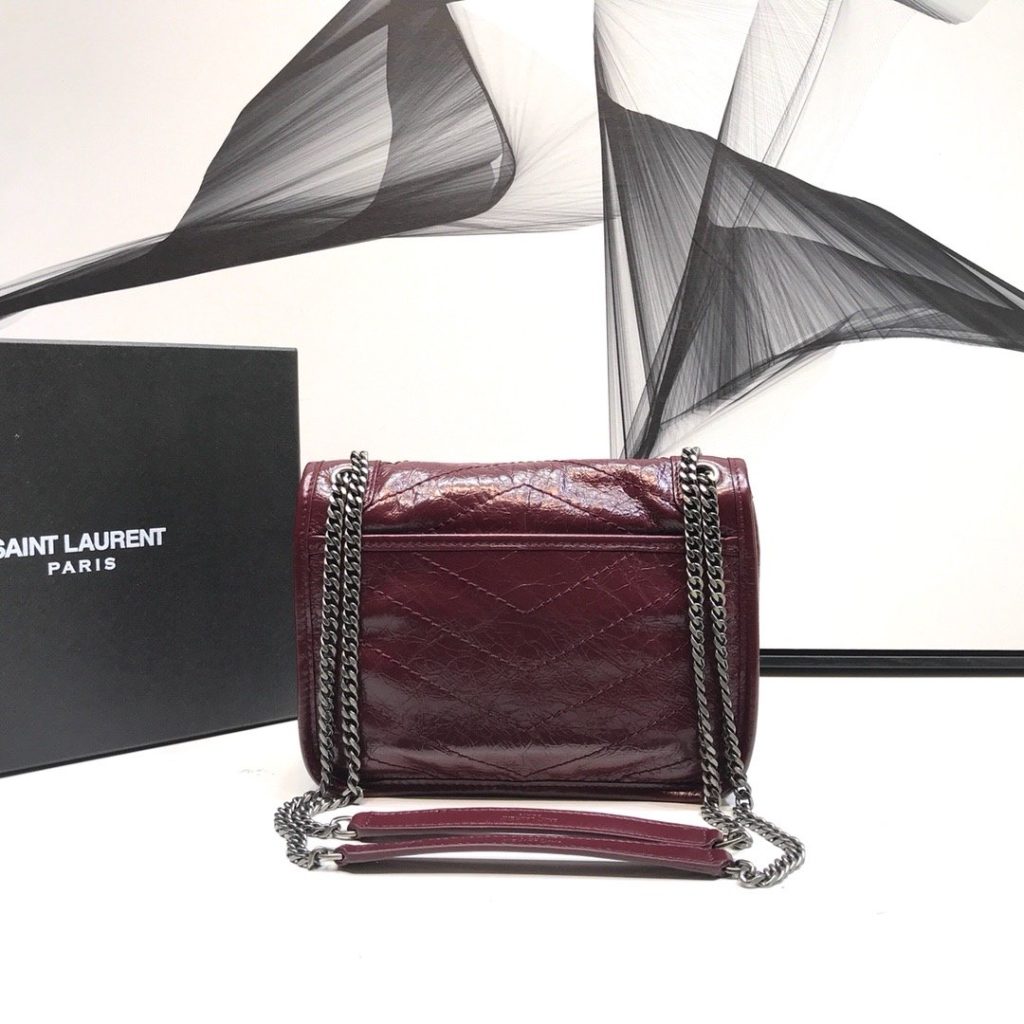 Saint Laurent Niki Baby Chain Bag In Crinkled Vintage  Burgundy For Women 8.2in/21cm YSL 6331600EN046475