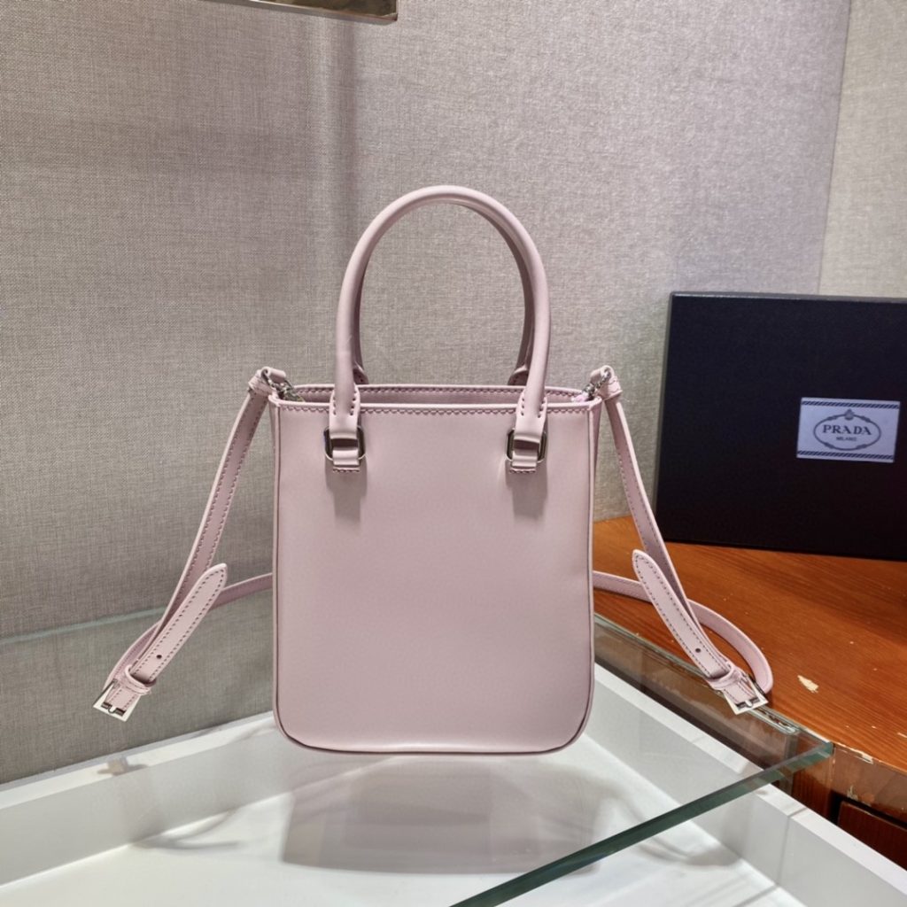 Prada Small Brushed Tote Pink For Women, Women’s Bags 6.9in/18cm 1BA331_ZO6_F0E18_V_OOO