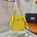 Prada Small Brushed Tote Yellow For Women, Women’s Bags 6.9in/18cm 1BA331_ZO6_F0ZNZ_V_OOO