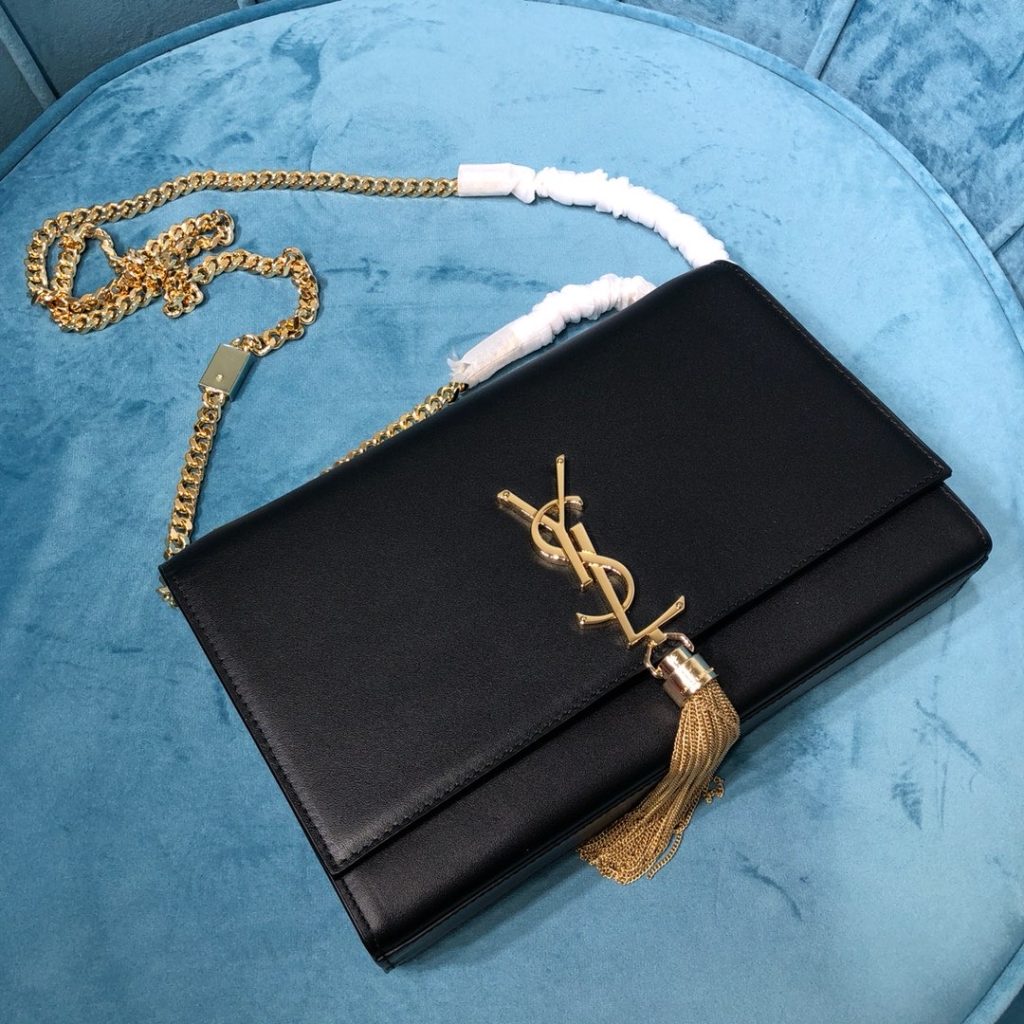 Saint Laurent Kate Medium Chain Bag With Tassel In Grain De Poudre Black For Women 9.4in/24cm YSL 354119BOW0J1000