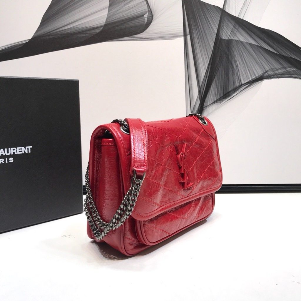 Saint Laurent Niki Baby Chain Bag In Crinkled Vintage Red For Women 8.2in/21cm YSL