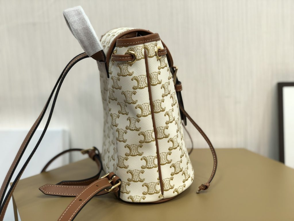 Celine Mini Backpack Folco In Triomphe Canvas White For Women 7in/20cm 197662CAS.01BC