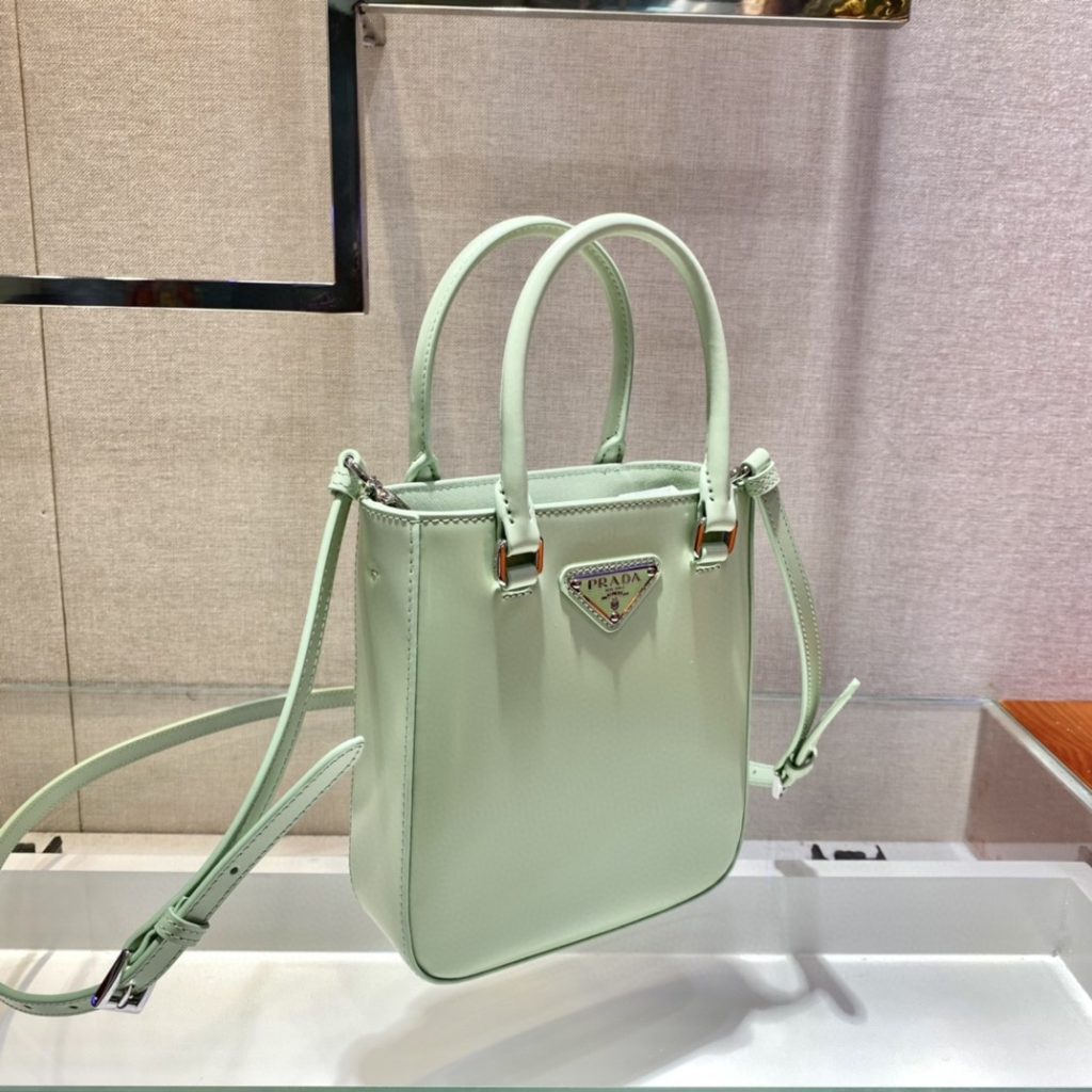 Prada Small Brushed Tote Green For Women, Women’s Bags 6.9in/18cm