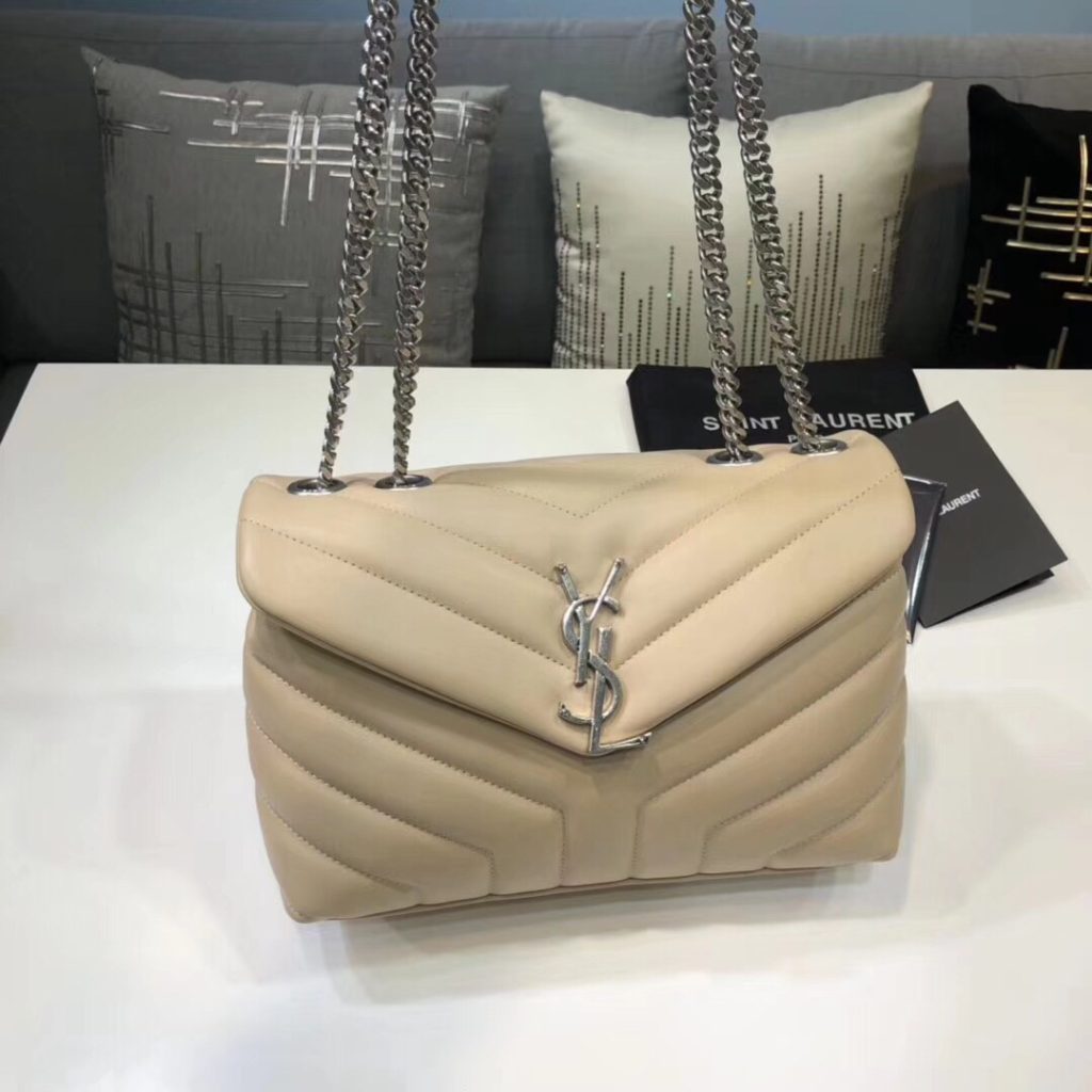 Saint Laurent Loulou Small Chain Bag In Matelassé “Y” Beige For Women 9.8in/23cm YSL