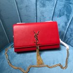 Saint Laurent Kate Medium Chain Bag With Tassel In Grain De Poudre Red For Women 9.4in/24cm YSL