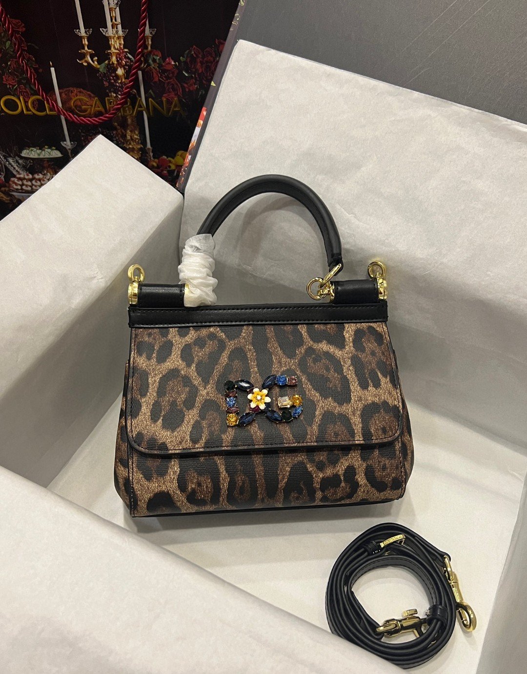 Dolce & Gabbana Sicily Bag In Leopard-Print Pony Hair Multicolour For Women 7.9in/20cm DG