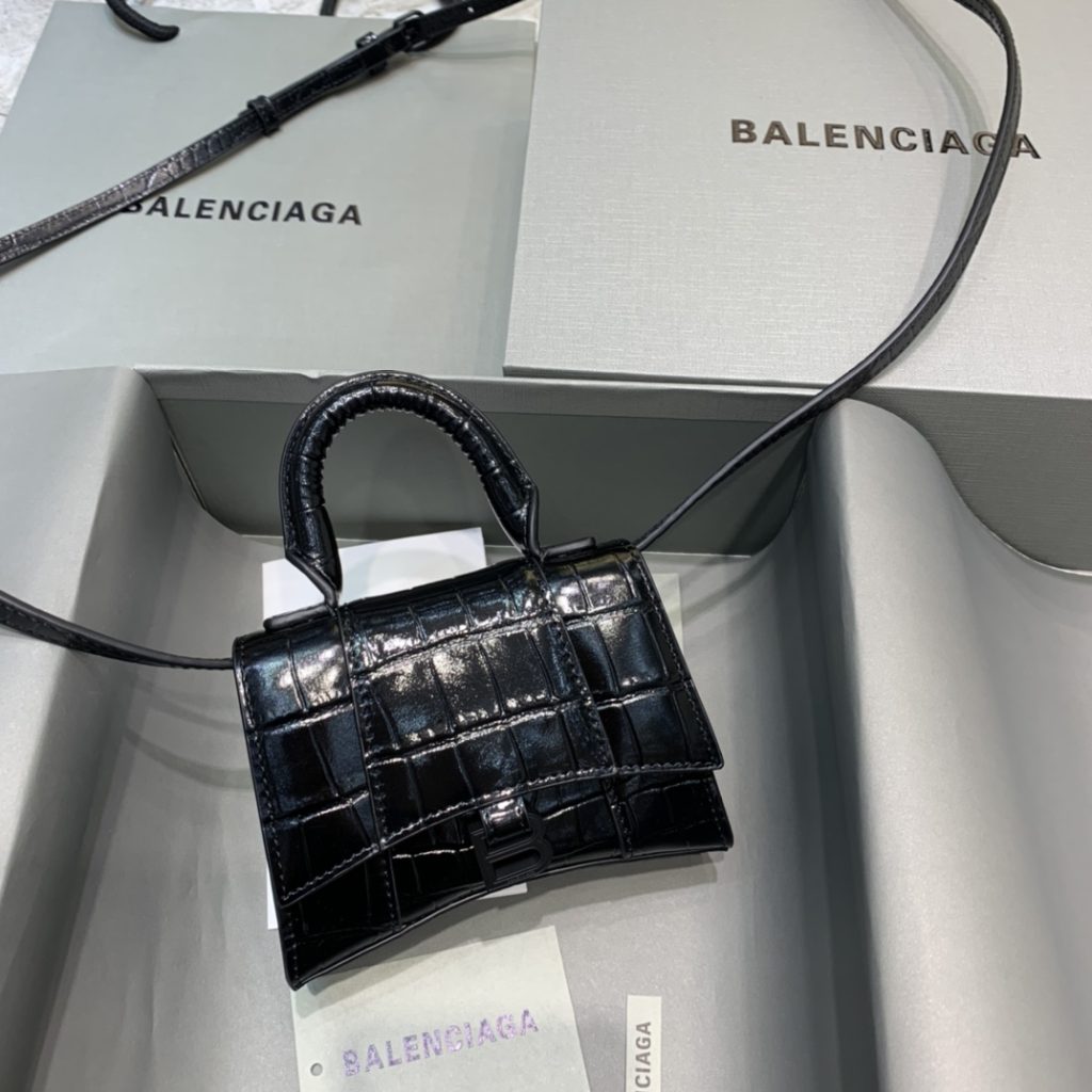 Balenciaga Hourglass Mini Handbag In Sliver, For Women, Women’s Bags 4.7in/12cm