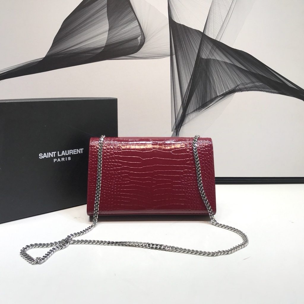 Saint Laurent Kate Medium Chain Bag With Tassel In Shiny-Embossed Burgundy For Women 9.4in/24cm