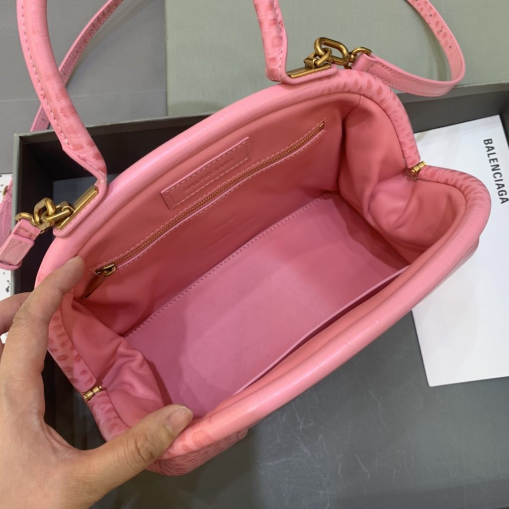 Editor Small Top Handle Bag Embossed Black/Pink For Women 10.6 in/27 cm