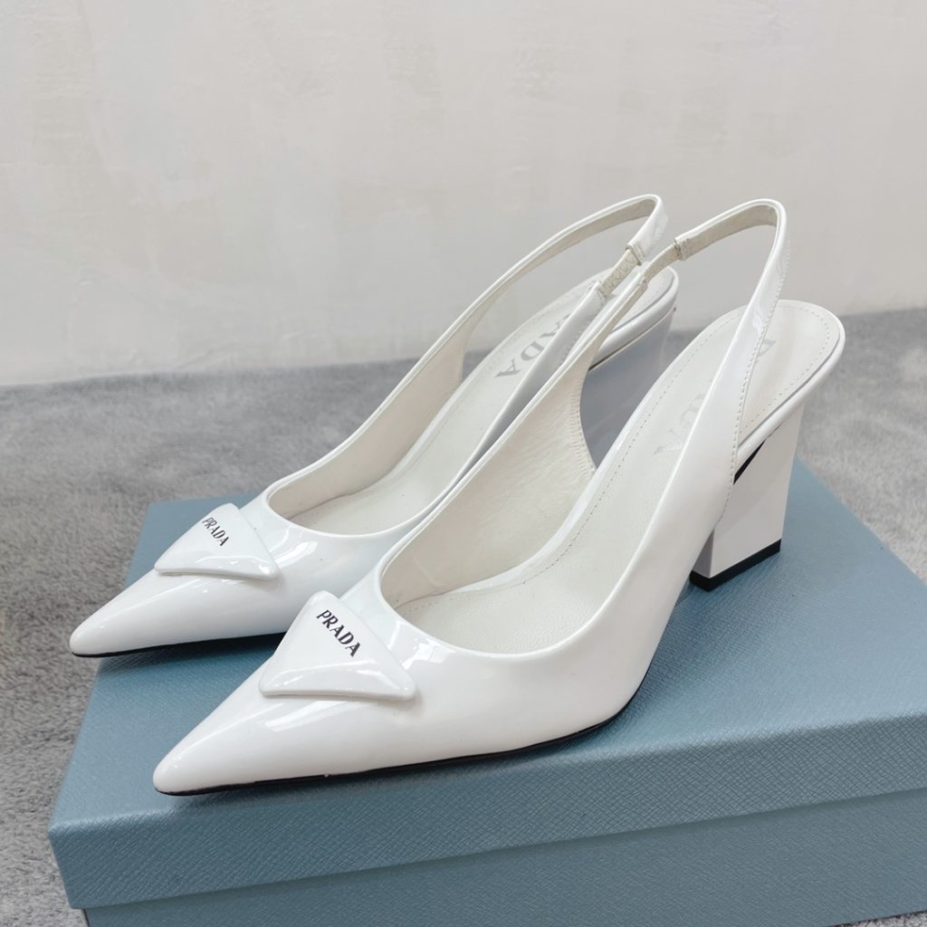 Prada Patent Sling-Back Pumps White For Women 3.5in/90mm PRD