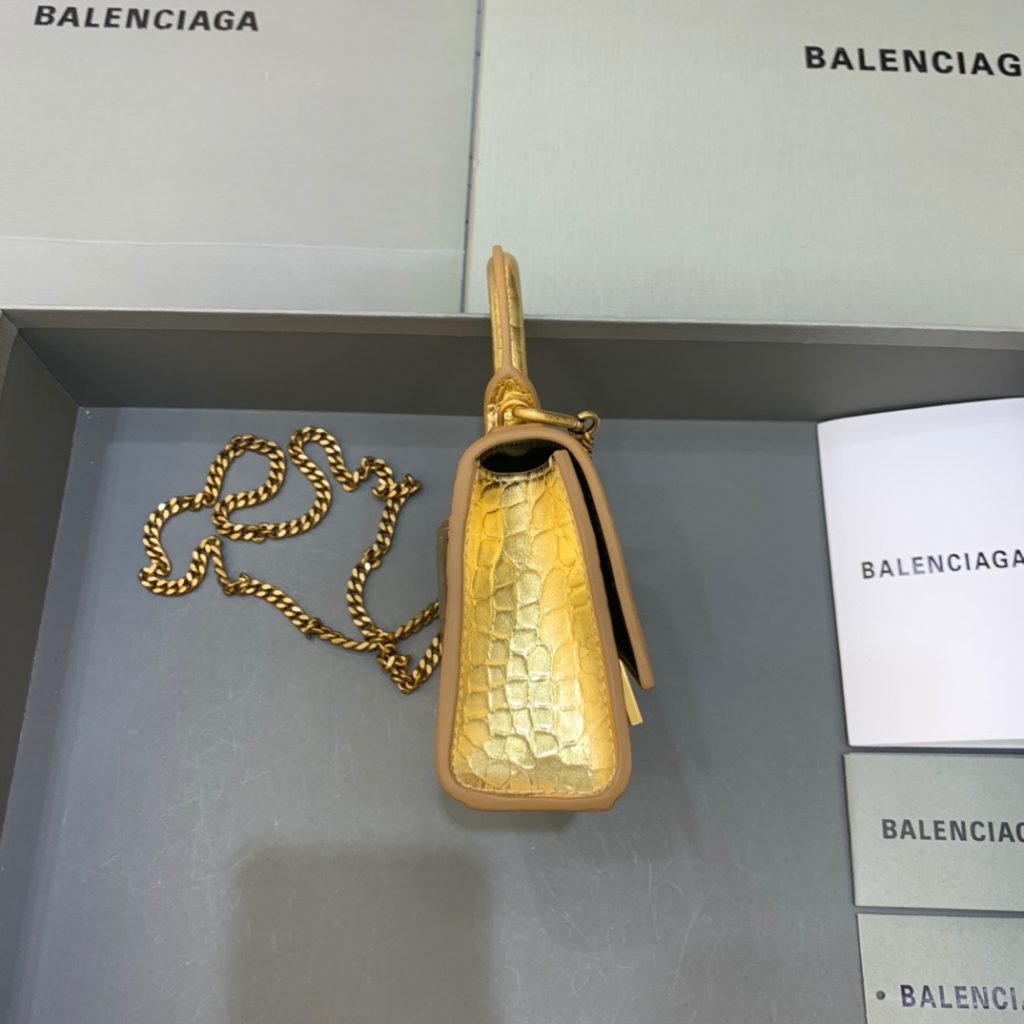 Balenciaga Hourglass Mini Handbag With Chain In Gold, For Women, Women’s Bags 4.7in/12cm 6646761S49M8005