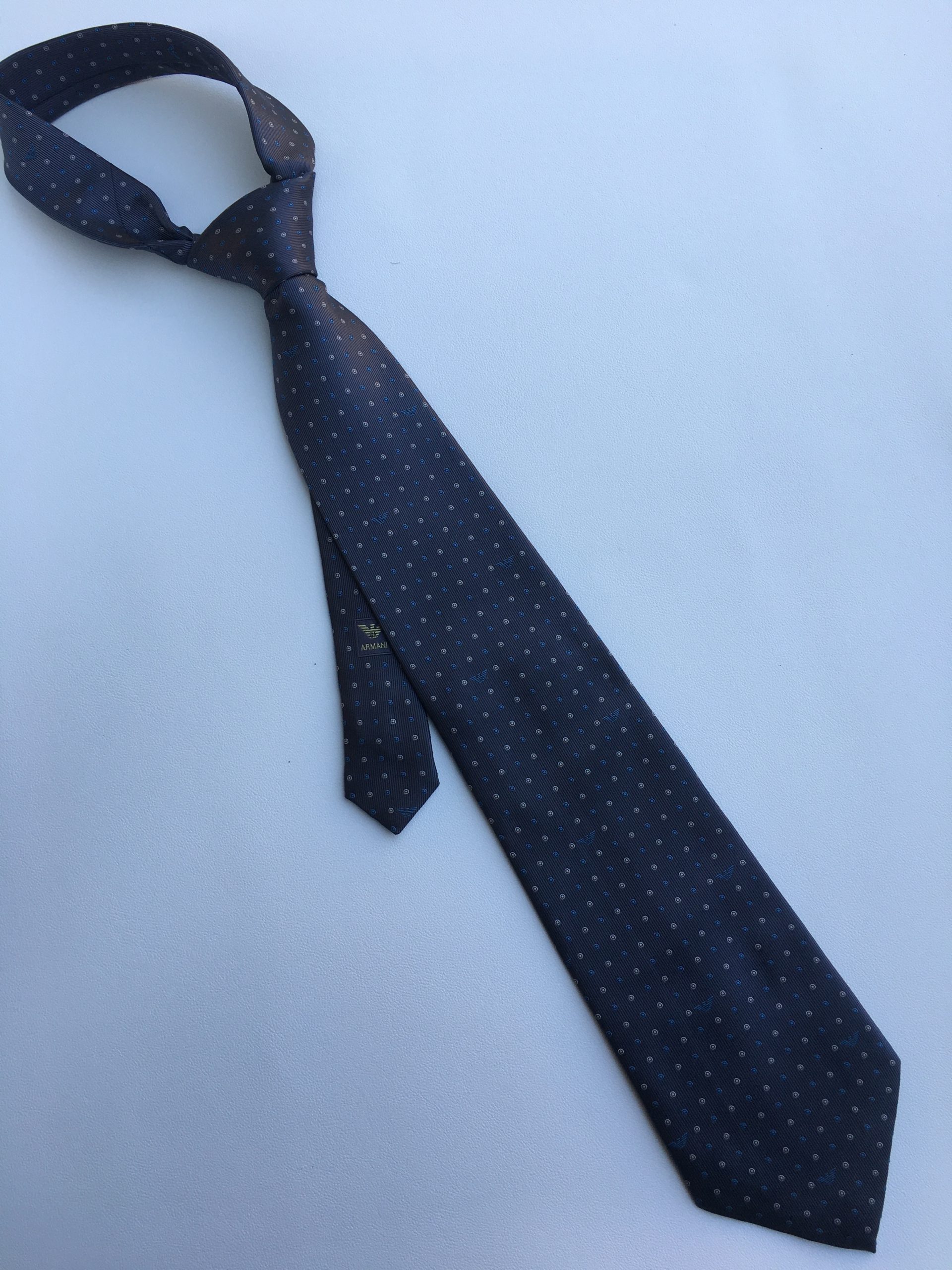 Armani Silk Tie With Geometric Motif Blue Armani Men Tie