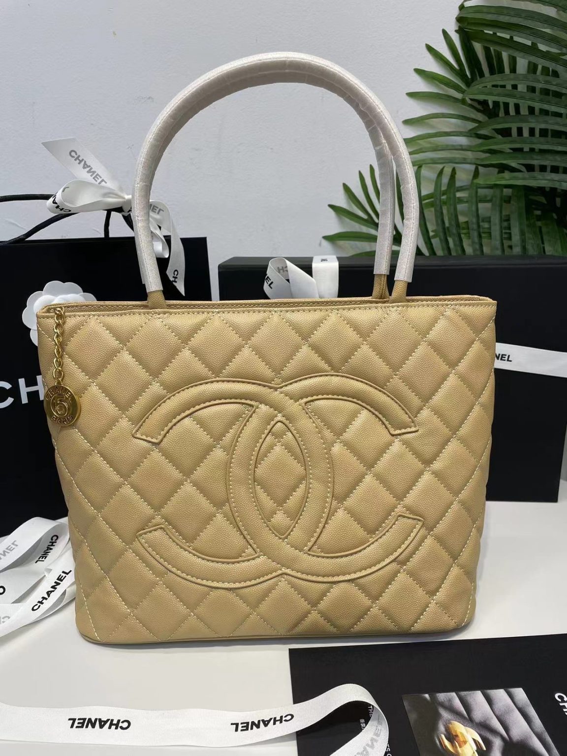 Chanel Medallion Tote Shoulder Beige Bag For Women 29cm/11.4in