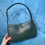 Saint Laurent Le 5 À 7 Hobo Bag In Crocodile Embossed Shiny Dark Green For Women 9in/23cm YSL 657228DZE0W3045