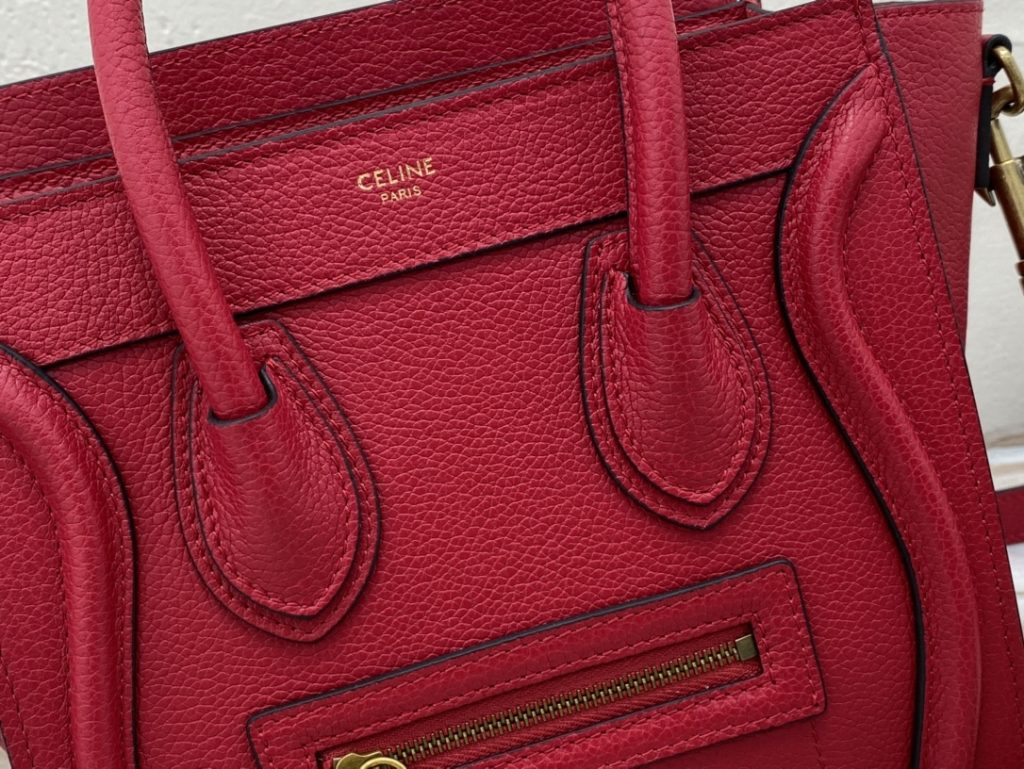 Celine Nano Luggage Bag In Drummed Red For Women 8in/20cm