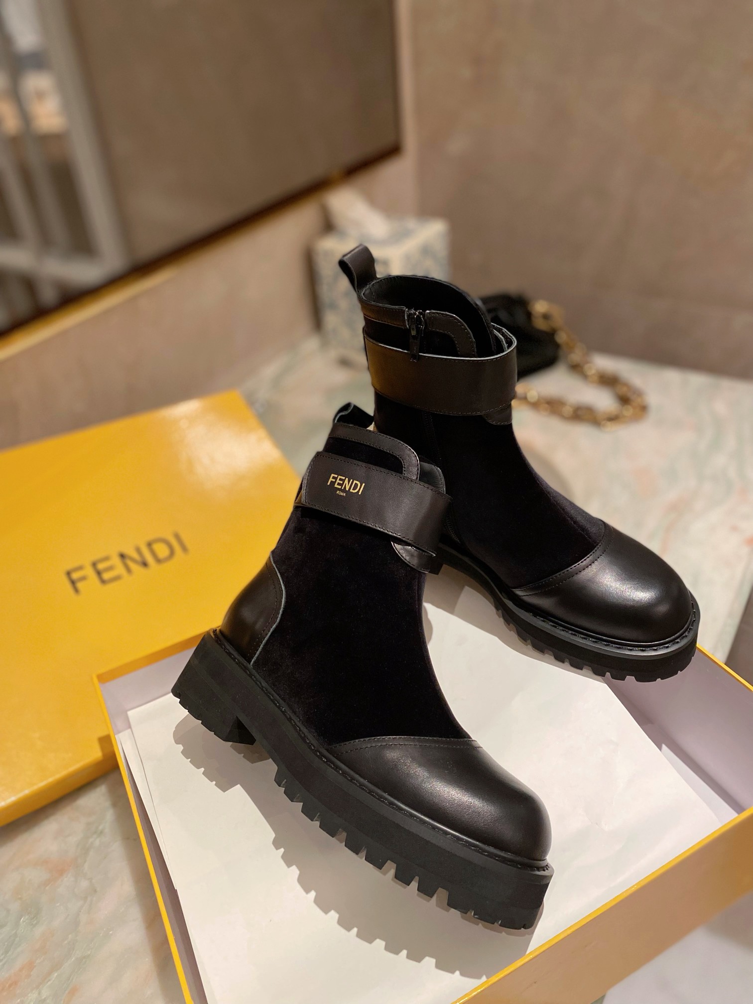 Fendi Junior Biker Boots Black For Women FF