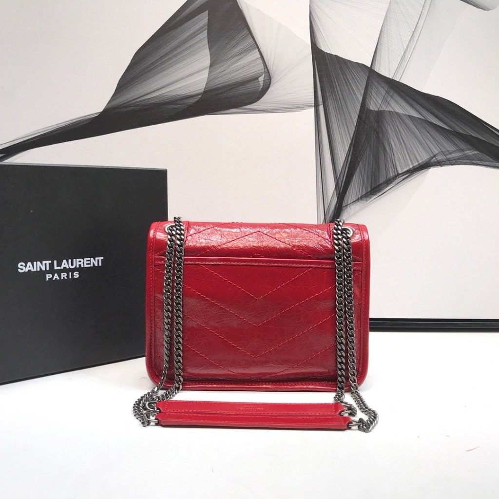 Saint Laurent Niki Baby Chain Bag In Crinkled Vintage Red For Women 8.2in/21cm YSL