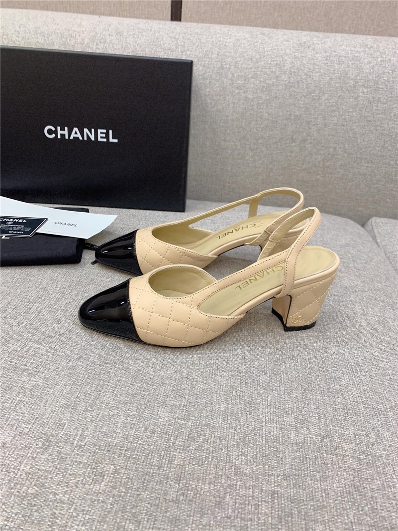 Chanel Patent Slingback Pumps Beige For Women Size 9US