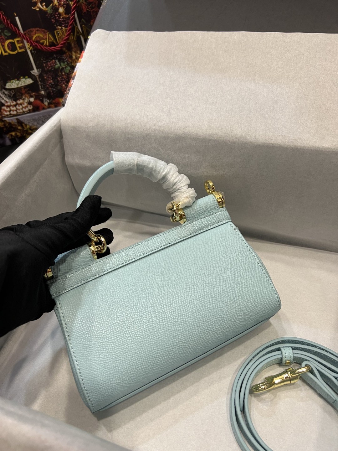 Dolce & Gabbana Small Sicily Bag In Dauphine Azure For Women 7.5in/19cm DG