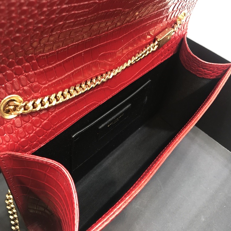 Saint Laurent Kate Medium Chain Bag With Tassel In Embossed Crocodile Red For Women 9.4in/24cm YSL