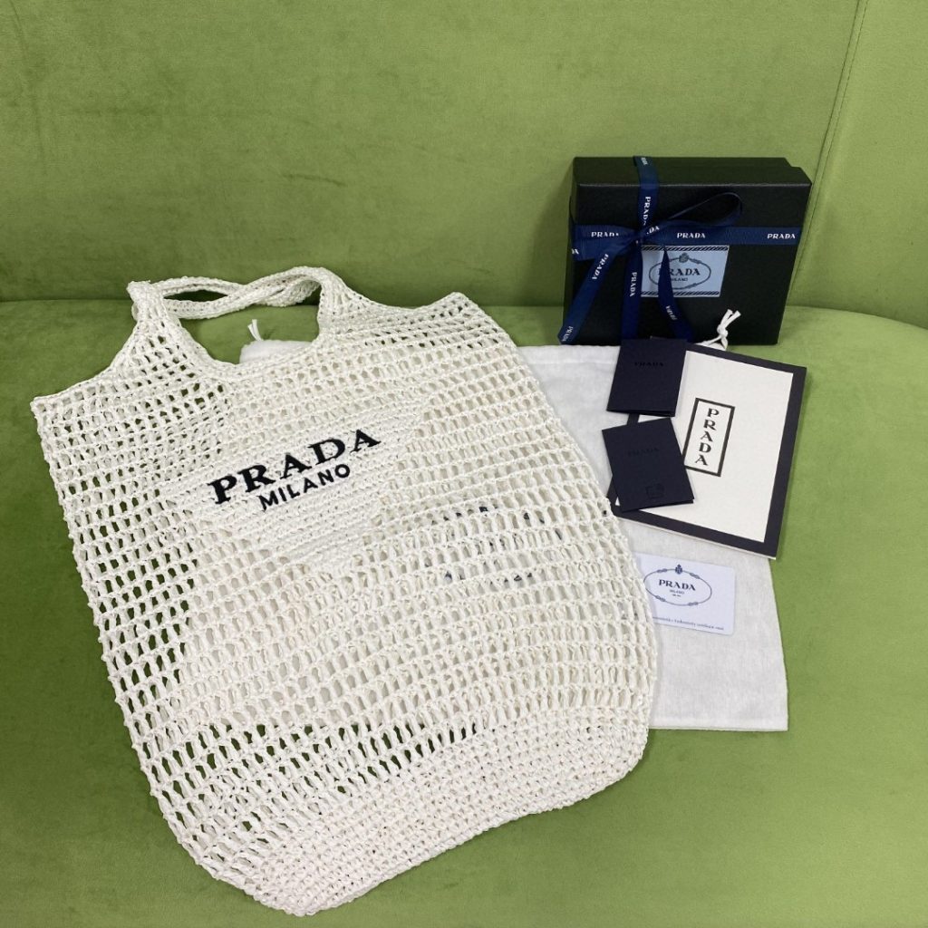 Prada Raffia Tote Bag White For Women, Women’s Bags 20in/51cm 1BG424_2A2T_F0009_V_OOO