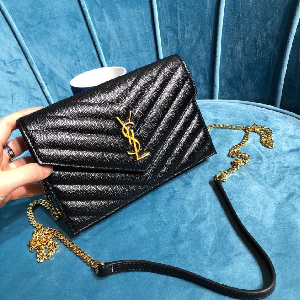 Saint Laurent Monogram Quilted Shoulder Bag Black For Women 9in/23cm YSL 118-2000644-377828BOW01