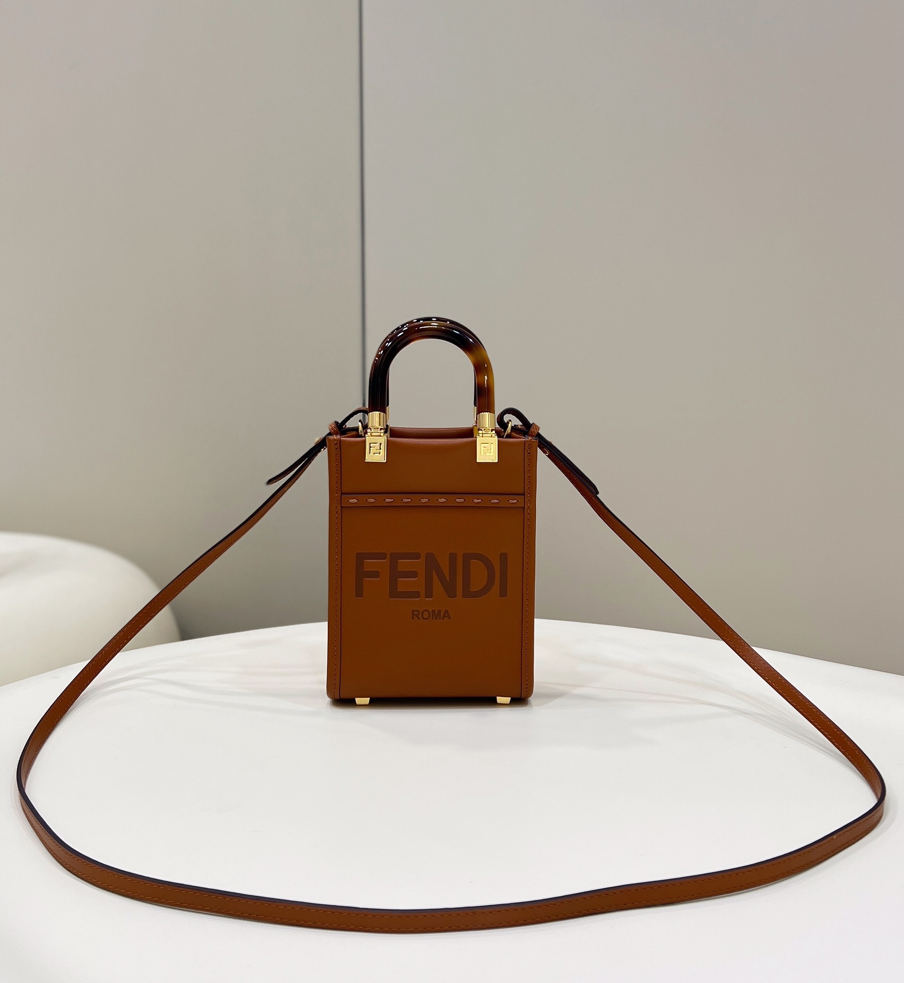 Fendi Sunshine Shopper Brown Mini Bag For Woman 13cm/5in