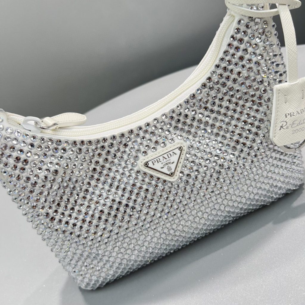 Prada Satin Mini-Bag With Crystals White For Women, Women’s Bags 8.6in/22cm 1BC515_2AWL_F0009_V_OOO