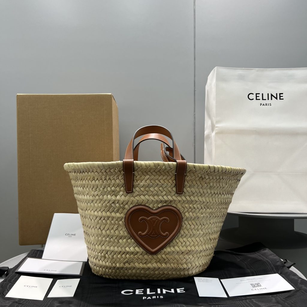 Celine Teen Triomphe Celine Classic Panier In Palm Leaves With Heart Patch Brown For Women 10in/25cm 194002DUI.04LU