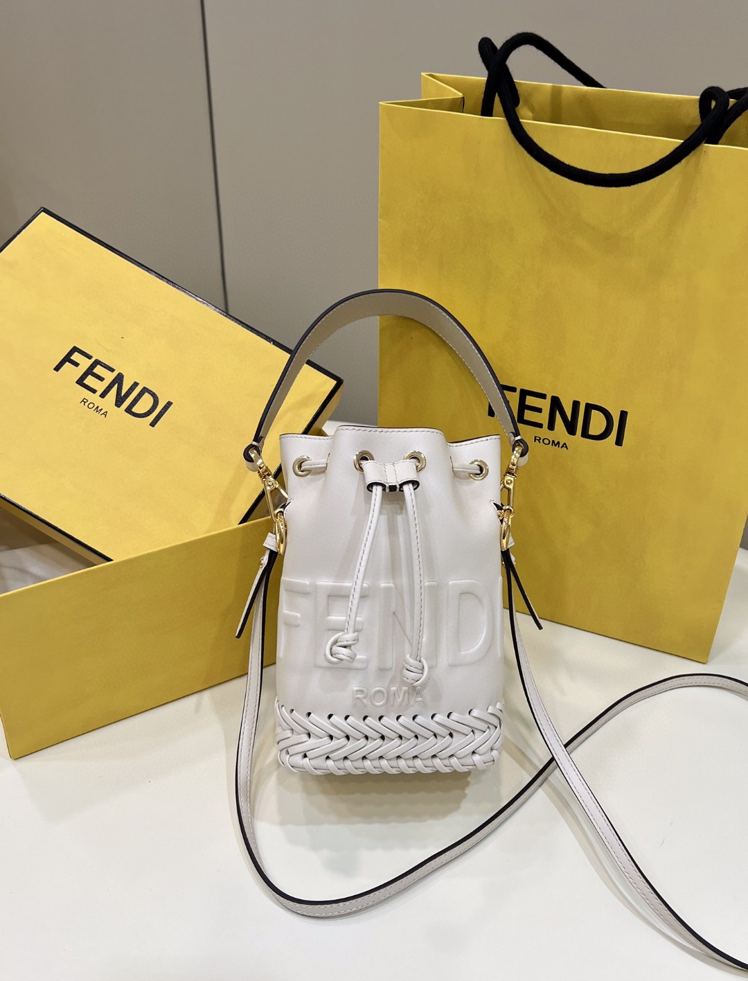 Fendi Mon Tresor White Mini-bag with stitching For Woman 18cm/7in 8BS010AGV0F0K7E