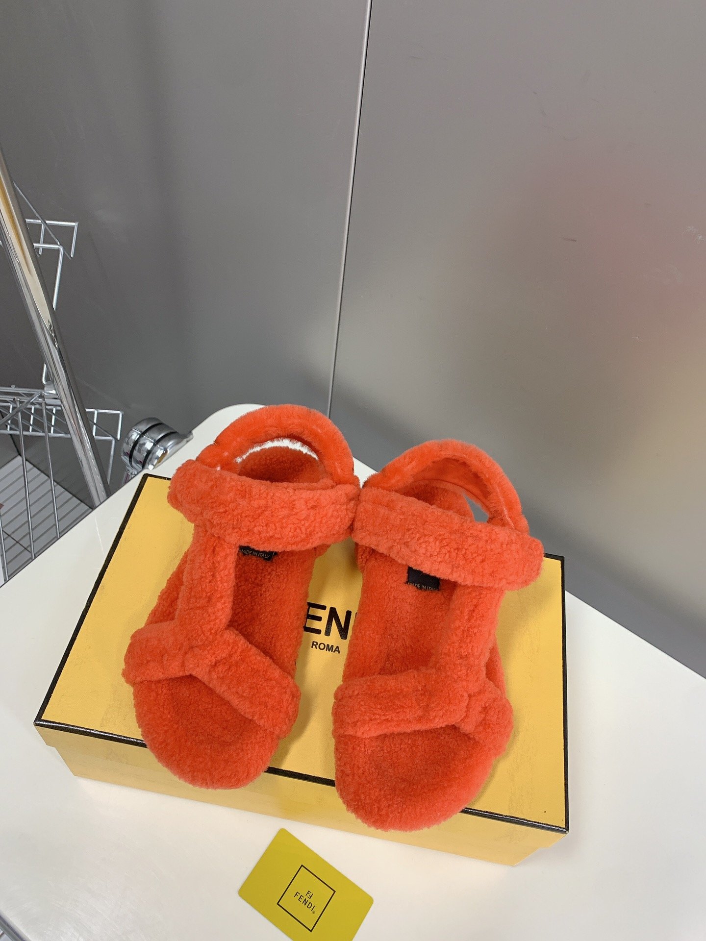 Fendi First Shearling Sandal Orange For Women