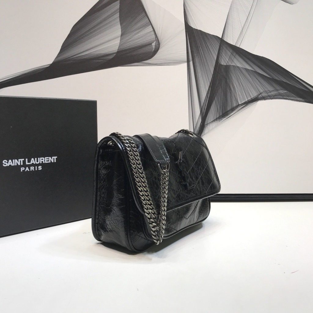 Saint Laurent Niki Baby Chain Bag In Crinkled Vintage Black For Women 8.2in/21cm YSL 6331600EN041000