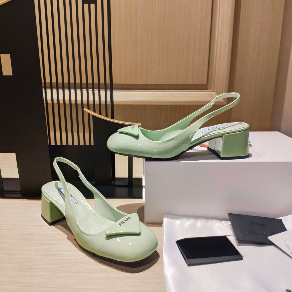 Prada Patent Sling-Back Pumps Light Green For Women 1.8in/45mm PRD