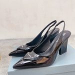 Prada Patent Sling-Back Pumps Black For Women 3.5in/90mm PRD