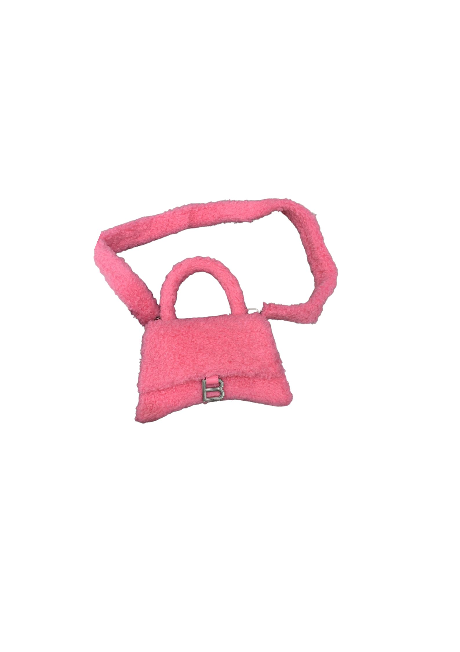 Furry Hourglass Small Handbag With Strap In Pink/Grey For Women 9.4in/24cm