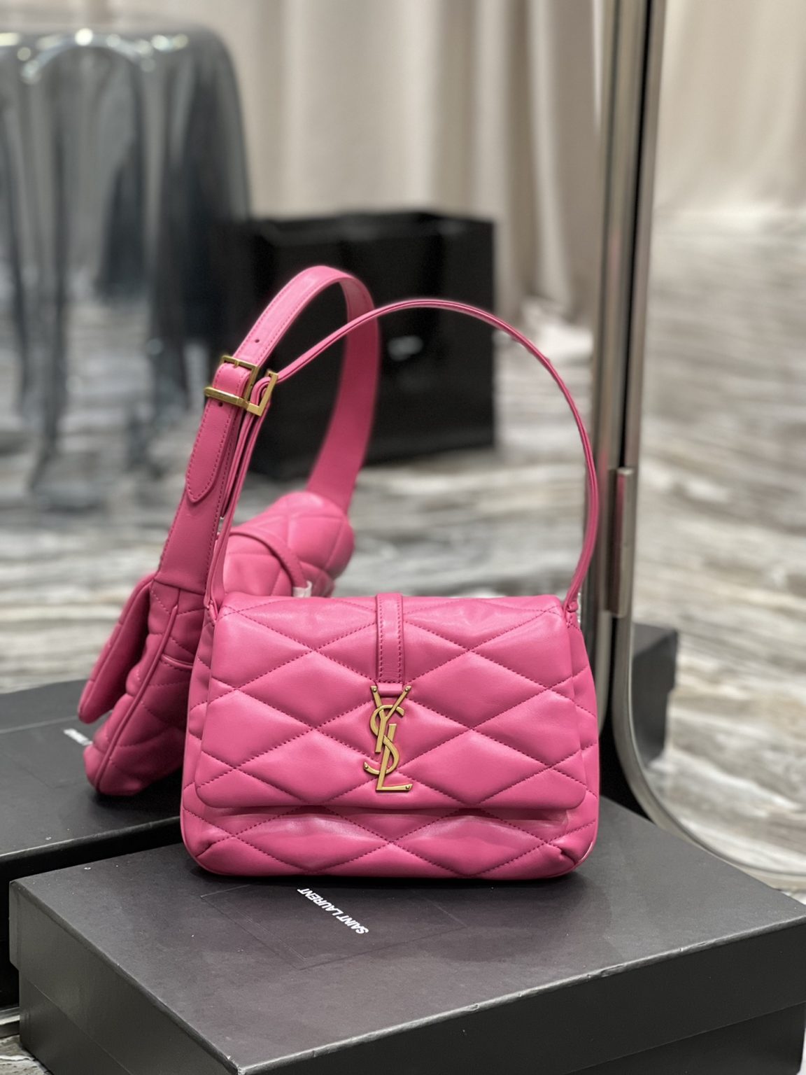 Saint Laurent Le 57 Hobo Shoulder Bag Pink For Women, Women’s Bags 9.8in/25cm YSL 698567AAAO05623