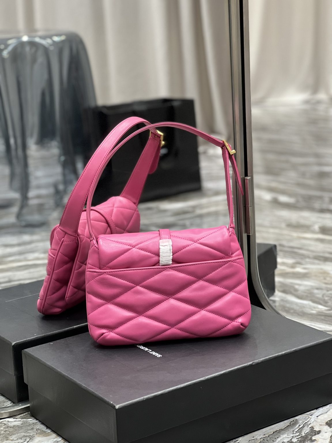 Saint Laurent Le 57 Hobo Shoulder Bag Pink For Women, Women’s Bags 9.8in/25cm YSL 698567AAAO05623