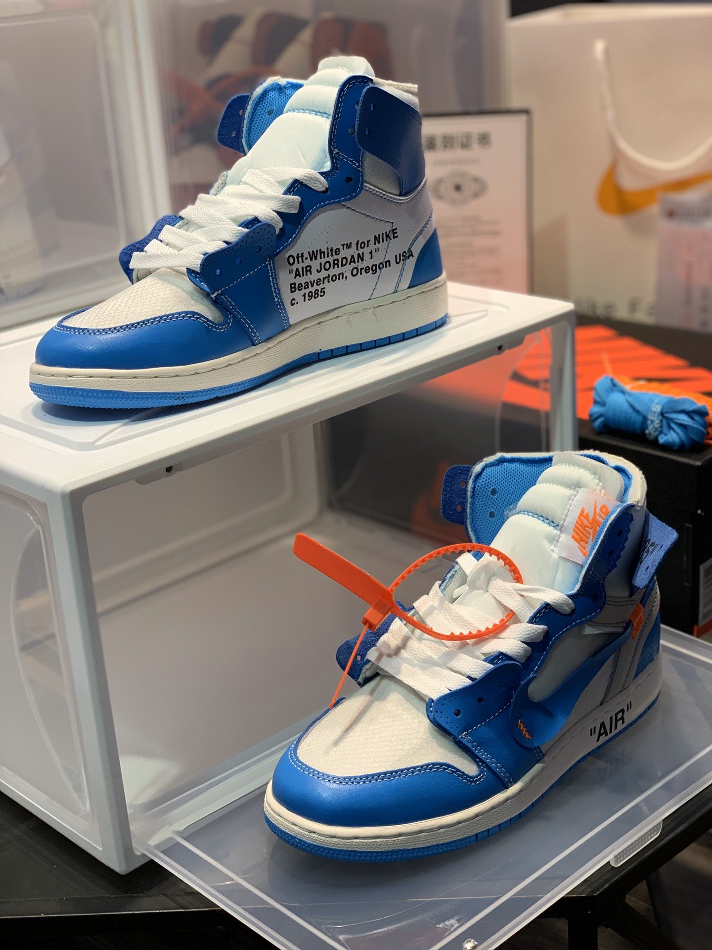 Off-White x Nike Air Jordan 1 Retro High OG ‘UNC’ Blue For Women, Women’s Shoes