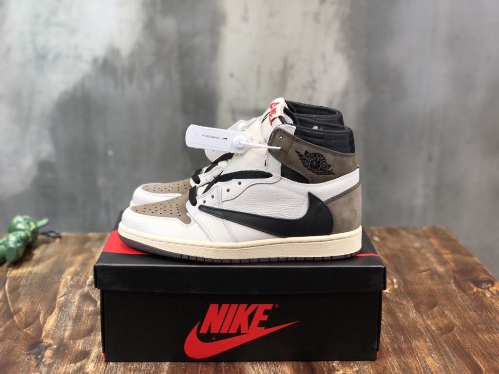 Travis Scott x Nike Air Jordan 1 Retro High OG ‘Mocha’ and White Sneaker For Women, Women’s Shoes