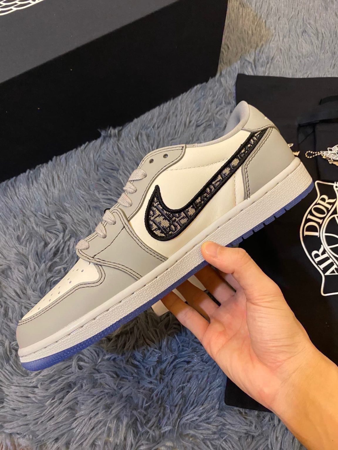 Dior x Air Jordan 1 Low-Top Grey and White Sneaker For Women, Women’s Shoes