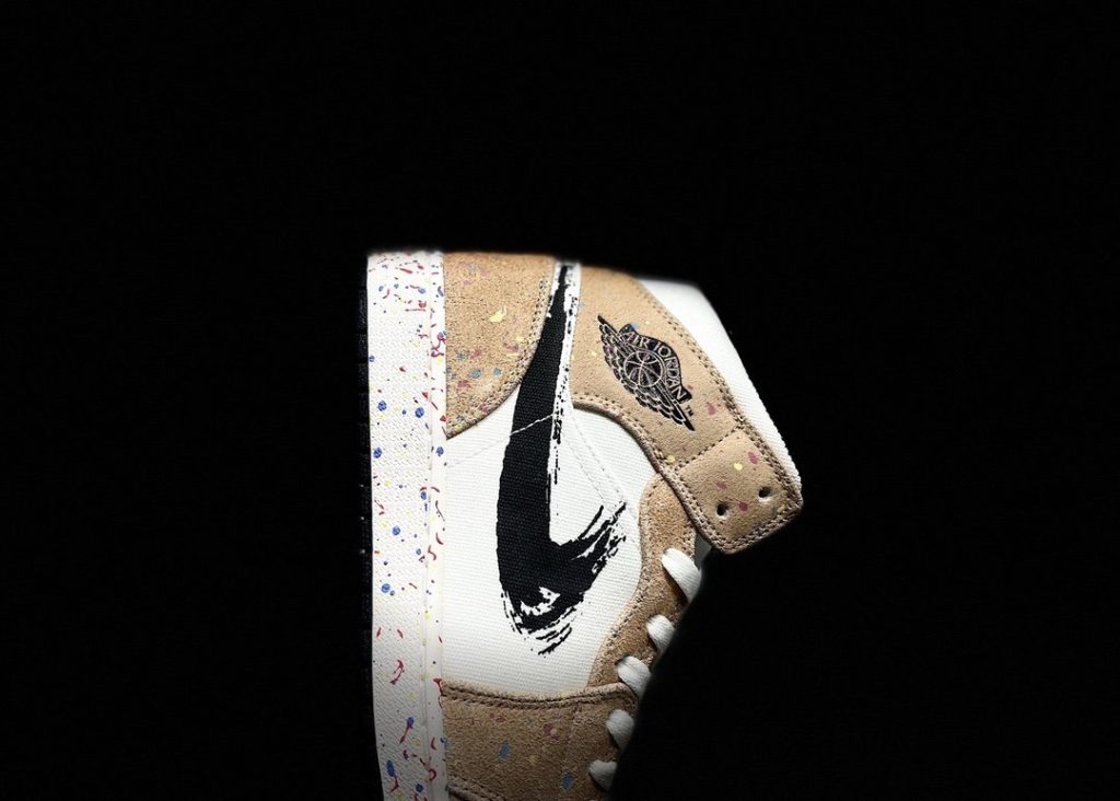 Nike Air Jordan 1 Mid Beige With “Brushstroke” Sneaker For Women,Women’s Shoes