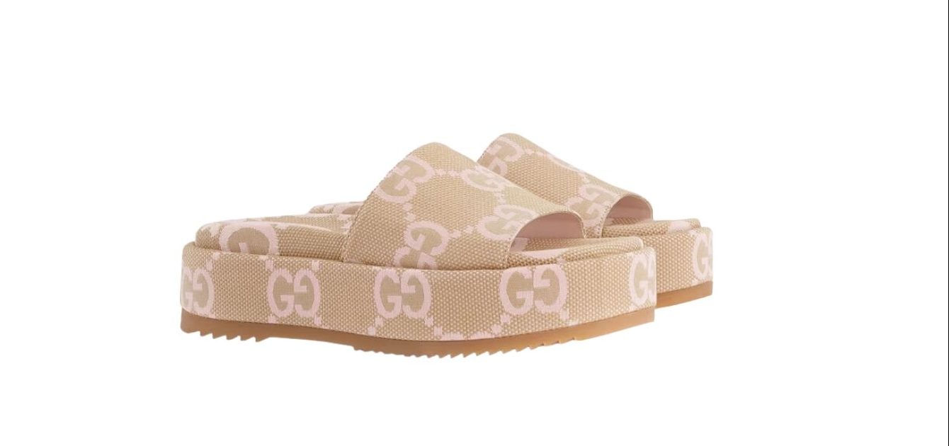 Gucci Jumbo Gg Platform Slide Sandal Beige For Women 730043 UKO00 8805