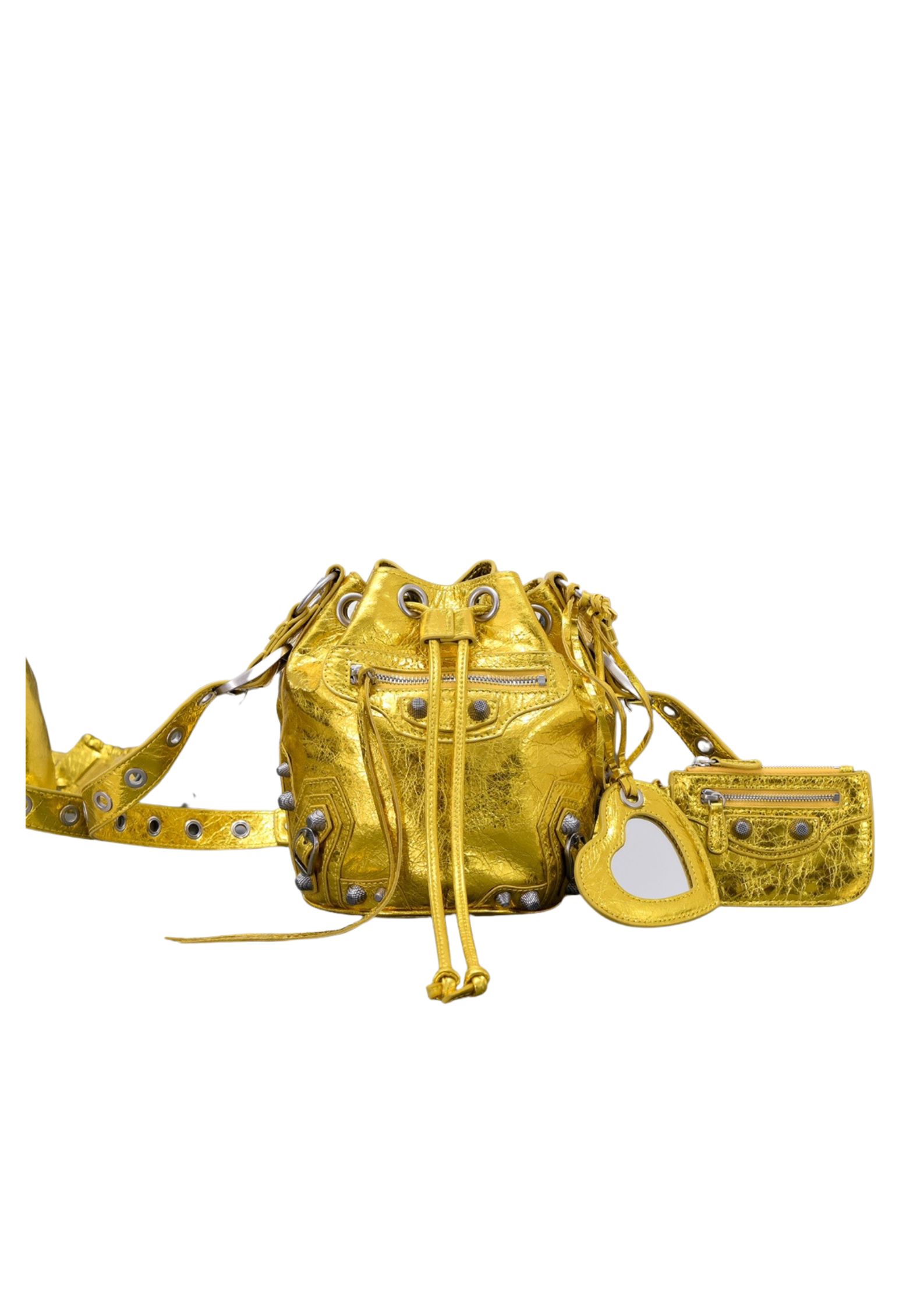 Le Cagole Xs Bucket Bag Metallized With Rhinestones In Gold Tone/Sliver Tone/Grey For Women 7.8in/20 cm