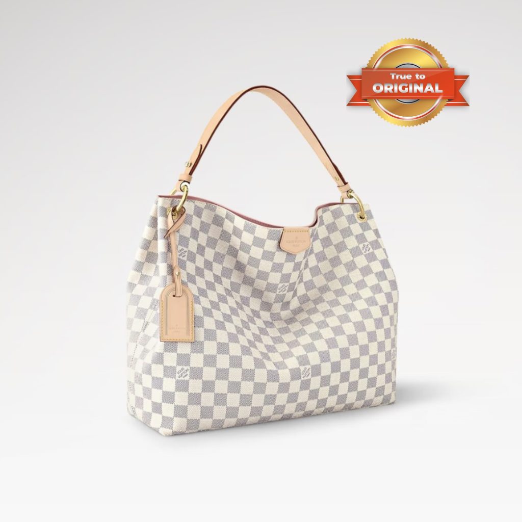 [True-to-ORIGINAL] Louis Vuitton Graceful PM Bag Damier Azur Canvas Rose Ballerine Pink For Women 35cm/13.8in N42249