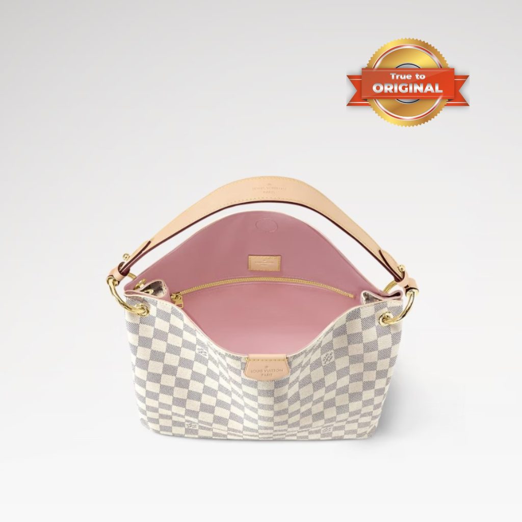 [True-to-ORIGINAL] Louis Vuitton Graceful PM Bag Damier Azur Canvas Rose Ballerine Pink For Women 35cm/13.8in N42249