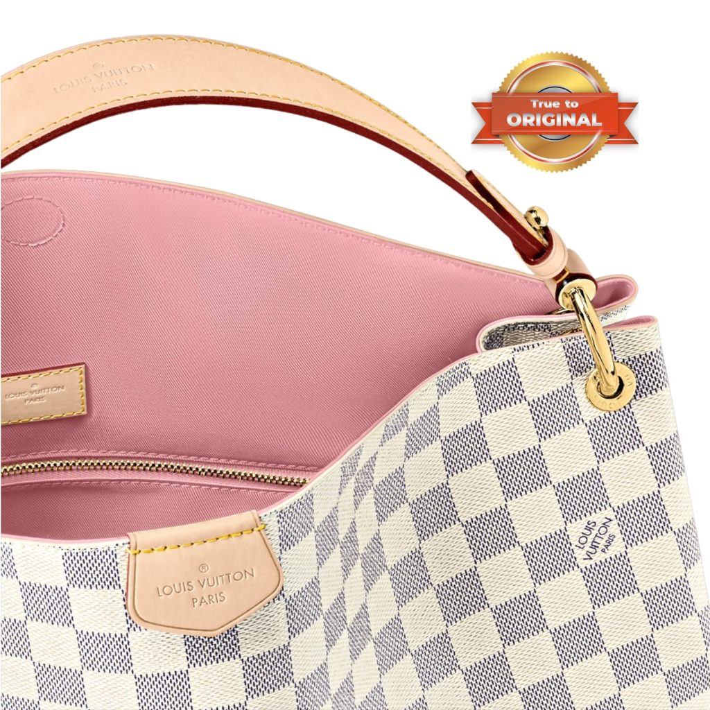 [True-to-ORIGINAL] Louis Vuitton Graceful PM Bag Damier Azur Canvas Rose Ballerine Pink For Women 35cm/13.8in N42249