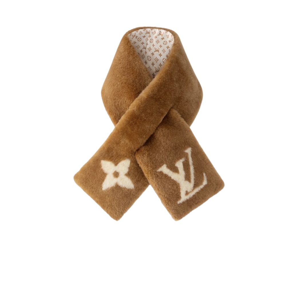 Louis Vuitton Monogram Shearling Scarf Camel For Women 41.7in/106cm M92893