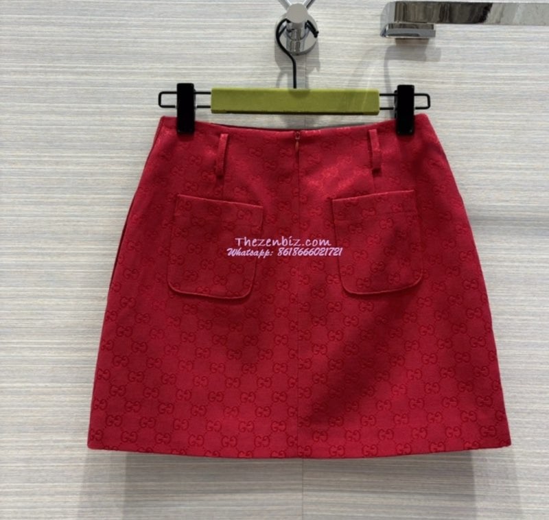 Gucci Spring/Summer 2024 Limited Edition Italy Imported Double G Jacquard A-Line Miniskirt in Ankor Red Size Small